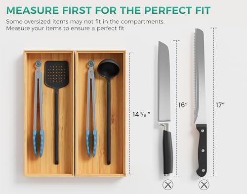 Bamboo Kitchen Drawer Organizer Set of 2 (Bamboo / 15" x 6" x 2")