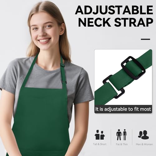 2 Pack Kitchen Aprons with 2 Pockets for Women Men (Green)