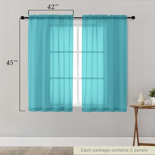 Turquoise Sheer Curtains for Bedroom Living Room 45 Inch Length 2 Panels (Turquoise / 42"W x 45"L (Pack of 2))