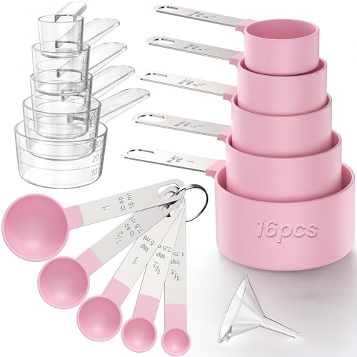 16PCS Measuring Cups and Spoons Set (Pink)