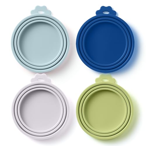4 Pack Universal Pet Food Can Covers Lids (Ocean Mist / 4 Piece Set)
