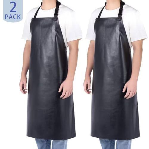 2 Pack Waterproof Dishwasher Rubber Adjustable Apron for Unisex (Black)