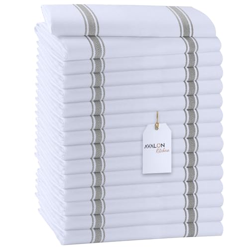 Dish Towels 15 Pack Grey Stripe 100% Cotton Kitchen Towel 15x25 Inch Tea Towels (Grey Stripe / Pack of 15)