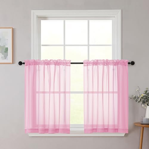 Pink Kitchen Curtains 30 Inch Length Tier 2 PCS (Pink / 42"W x 30"L (Pack of 2))