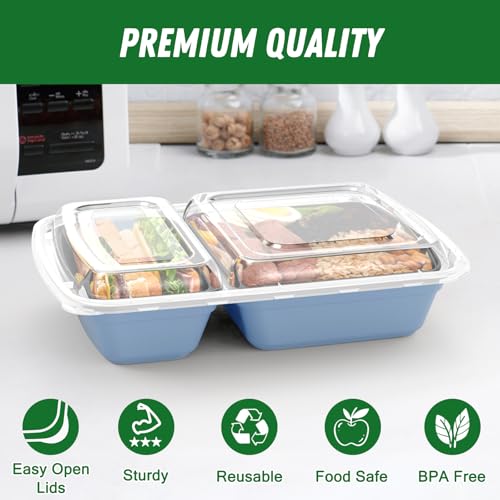 50 Pack 28 oz Meal Prep Containers with Lids 2 (Blue)