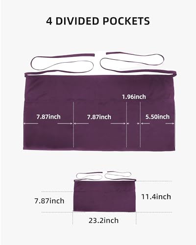 2 Pcs Server Apron with 4 Pocket (Purple)