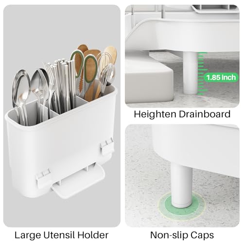 Expandable Dish Drying Rack for Small Kitchen Counter (White)