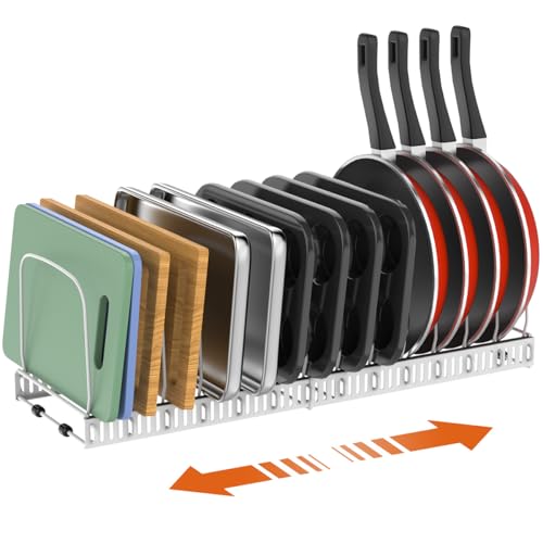 Cutting Board and Baking Tray Cookie Sheet Organizer (White / 14 Dividers)