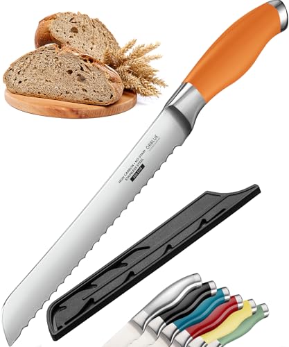 Serrated Bread Knife with Upgraded Stainless Steel Razor Sharp Wavy Edge Width (Orange)