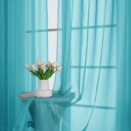 Turquoise Sheer Curtains 96 Inches 2 Panels for Living Room 59" Wide (Turquoise / 59"W x 96"L (Pack of 2))