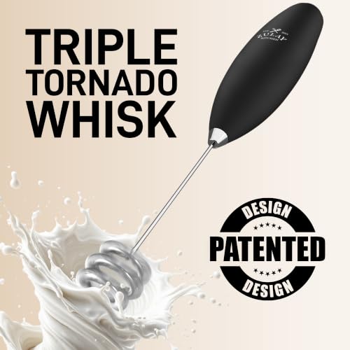 Powerful Milk Frother Wand With Duracell Batteries (Alpha Black / Triple Whisk + Batteries)