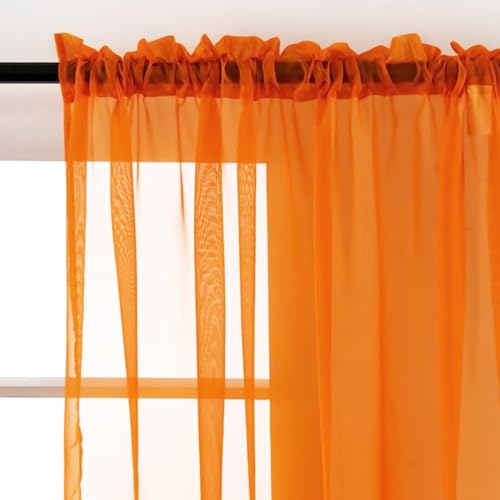 Basic Rod Pocket Sheer Voile Window Curtain Panels Orange 2 Panels 52 Width 96 Inch Long for Kitchen Bedroom Children Living Room Yard (Orange / 52"W x 96"L (Pack of 2))