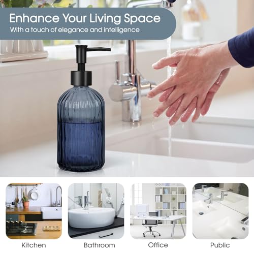 Stripe Glass Soap Dispenser with Black Plastic Pump (Plastic Pump / Grayish Blue)