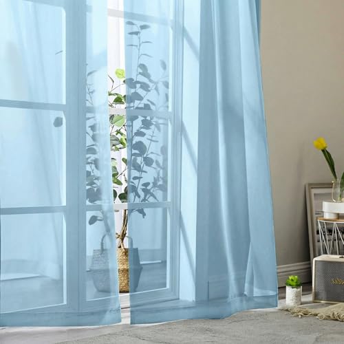 Sheer Curtains 63 Inch Length 2 Panels Set for Living Room Bedroom (Sky Blue / 42"W x 63"L (Pack of 2))