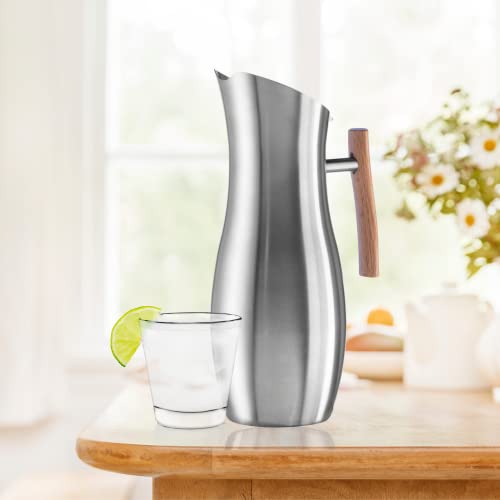 Slimline Stainless Steel Pitcher (68 Ounces / Stainless Steel w/ Wood Handle)