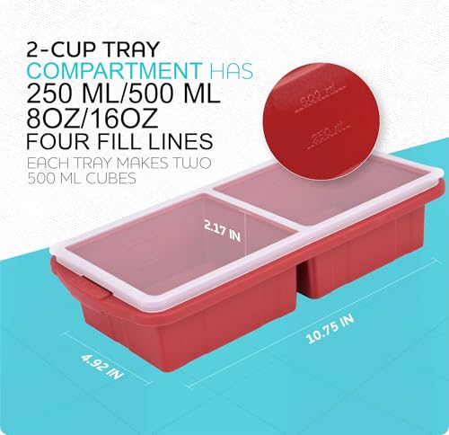 Silicone Freezer Tray With Lid (Red / 2 Cup-2 Pack)