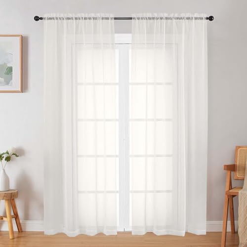 Ivory Sheer Curtain for Bedroom Living Room 72 Inches Long 2 Panels Set (Ivory / 42"W x 72"L (Pack of 2))