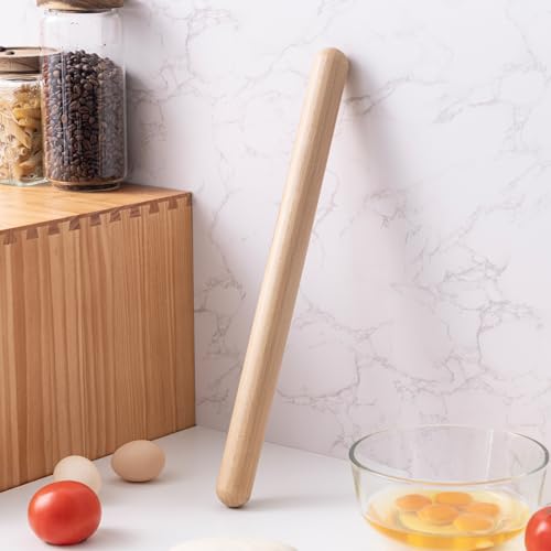 French Rolling Pin for Baking (17.7 Inches-Round / Light Yellow)