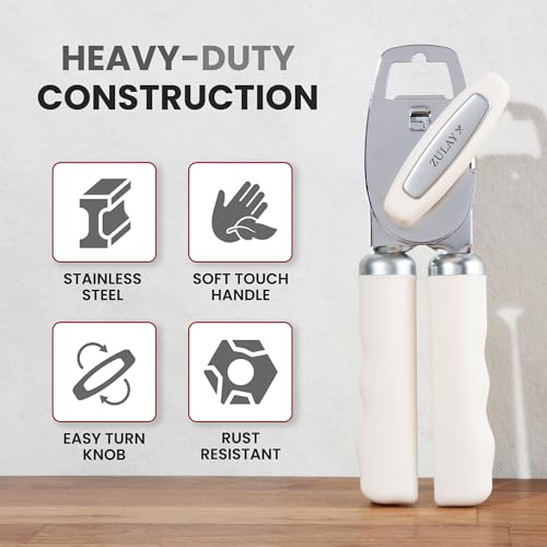 Manual Can Opener Heavy Duty Patented Stainless Steel (Cream / Comfy Grip)