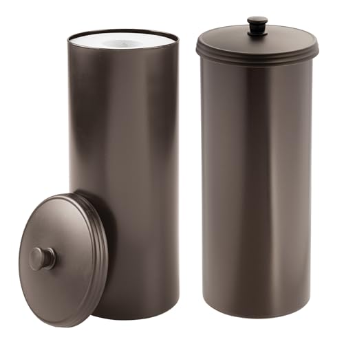 Freestanding Bathroom Toilet Paper Storage Holder (Bronze / Pack of 2 / Lid with Handle)