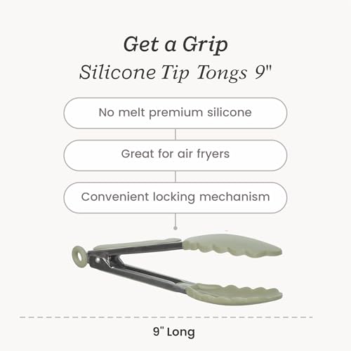 Starpack Get a Grip Silicone Kitchen Tongs (9" Single / Sage Green)