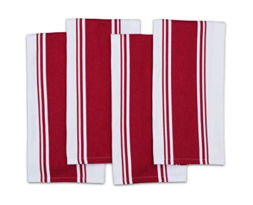Kitchen Towels 100% Cotton Pack of 4 (Red / 4 Stripe Towels)