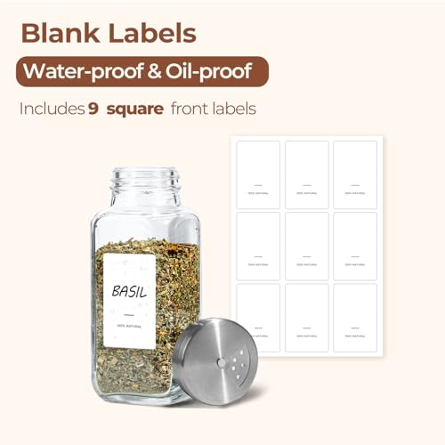 Glass Spice Jars with Shaker Lids 8 oz 6 Pack Square (8 fl oz x 6 - Shaker Lids)