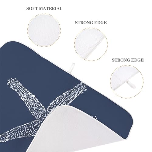 Coastal Beach Dish Drying Mat 18 x 24 inch (18" x 18" / Navy Blue Starfish)