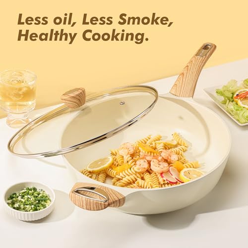 Ceramic Nonstick Frying Pan Skillet with Lid (3.8QT / 10.5IN / Ceramic White)