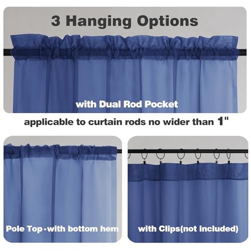 Sheer Valances for Windows 2 Pack (Royal Blue / 42"W x 14"L (Pack of 2))