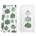 Green Pumpkins Fall Decor Kitchen Towels and Dishcloths Set of 2 (Green Pumpkins)