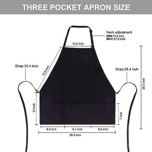 2 Pack 3 Pockets Adjustable Bib Apron 65% Polyester 35% Cotton Fabric Chef Kitchen Cooking Aprons for Women Men (Black)
