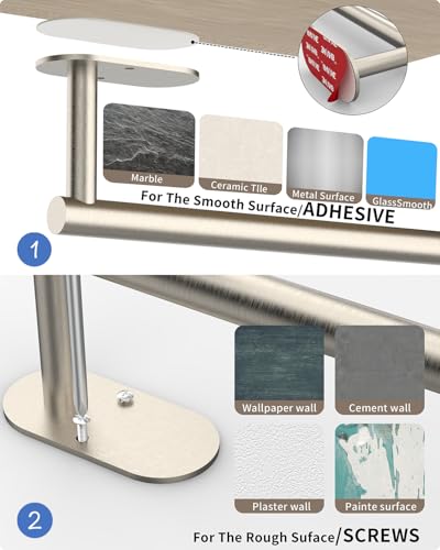 Paper Towel Holder Under Cabinet with 2Hooks Self Adhesive Silver (Brushed Nickel / Holder with 2 Hooks)