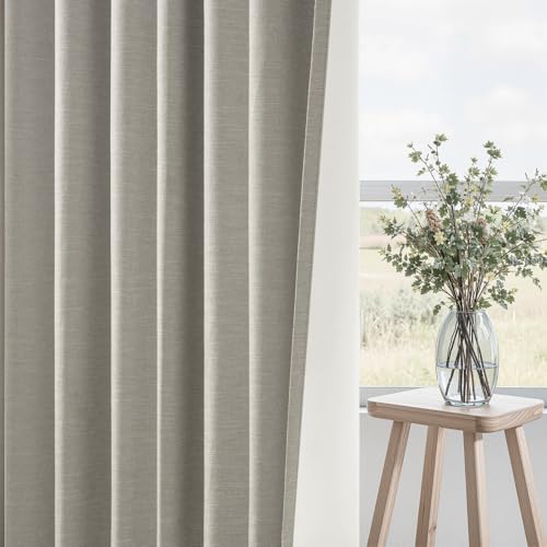 Flax Grey Blackout Curtains 95 Inch Length 2 Panels for Dining Room Darkening Curtain for Bedroom Linen Textured 100% Black Out Sunblock Light Blocking Long Drapes for Living Room Patio Door Back Tab (Flax Grey / 52"W x 95"L (Pack of 2))