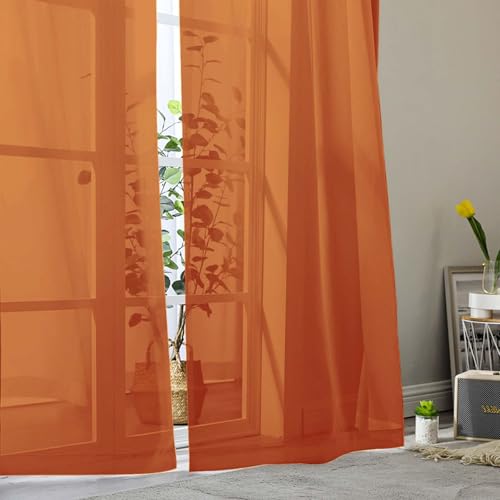 Orange Sheer Curtain for Bedroom Living Room 72 Inches Long 2 Panels Set (Orange / 42"W x 72"L (Pack of 2))