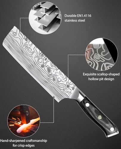 7” Nakiri Chef's Knife with Finger Guard (Silver Nakiri Knife)