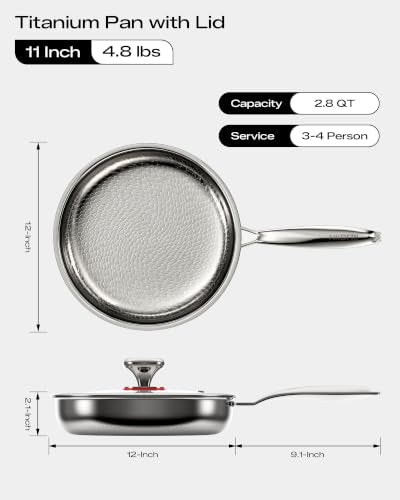 Titanium Pans for Cooking 11 Inch Hammered Pro Frying Pan with Lid (11 inches)