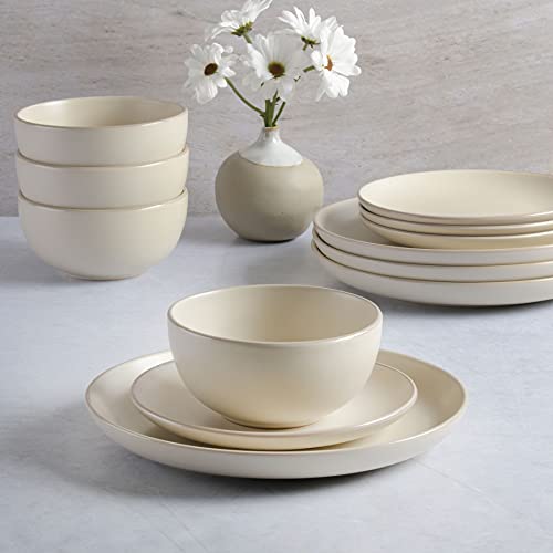 Rockaway 12 Piece Round Stoneware Dinnerware Set (Service for 4 (12pcs) / Cream (Rockaway))