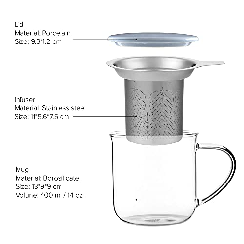 VIVA Minima Eva Glass Tea Cup with Infuser and Lid (Hazy Blue)