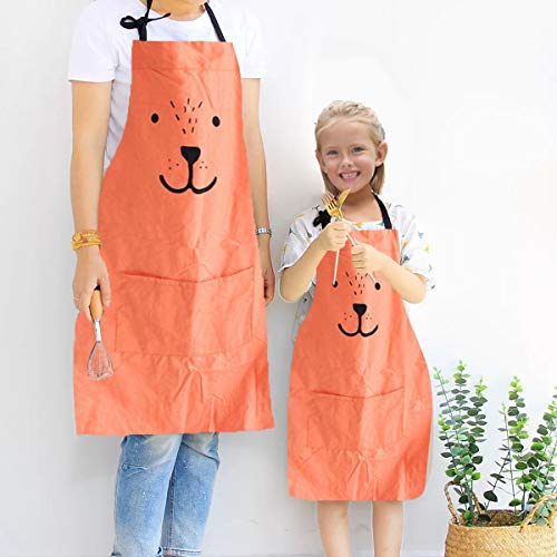 2 Pack Cotton Adjustable Parent and Child Apron with Pockets Great Gift For Adult and Kid Baking (Orange)