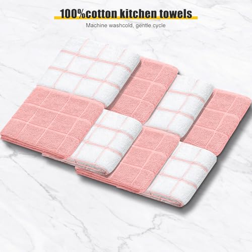 Oven Mitts Kitchen Towels Dishcloths with Pot Holders Sets 12PCS (Pink)