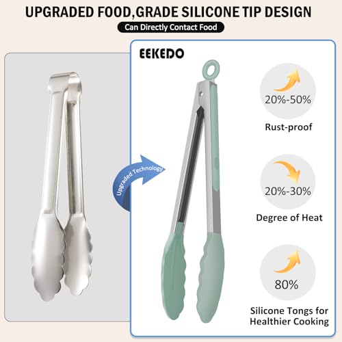 Tongs for Cooking (Light Green / 9 + 12 inches)