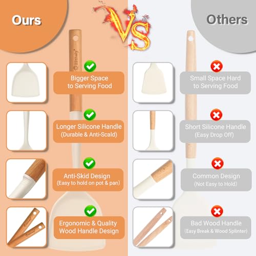 4PCS Silicone Cooking Spatula and Spoons Set (Cream White)