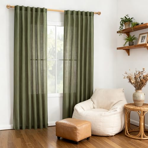 72 Inches Long Semi Sheer Curtains Light Filtering Window Drapes Door Curtains for Closet Doorways (50"W x 72"L (Pack of 2) / Olive Green-new)