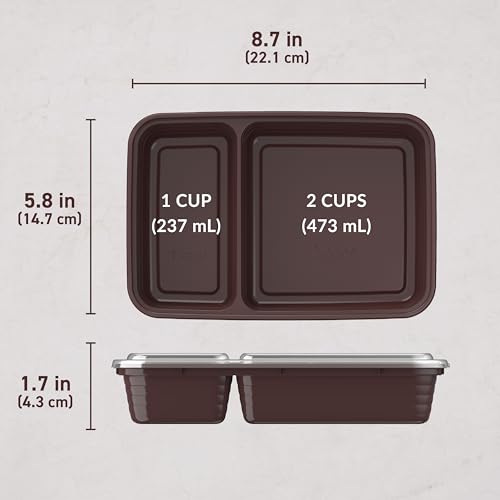 Prep 2 Compartment Meal Prep Containers with Lids (Burgundy)