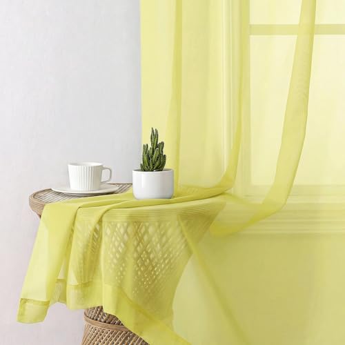 Lemon Sheer Curtains 63 Inch Length 2 Panels Set for Living Room (42"W x 63"L (Pack of 2) / Lemon)