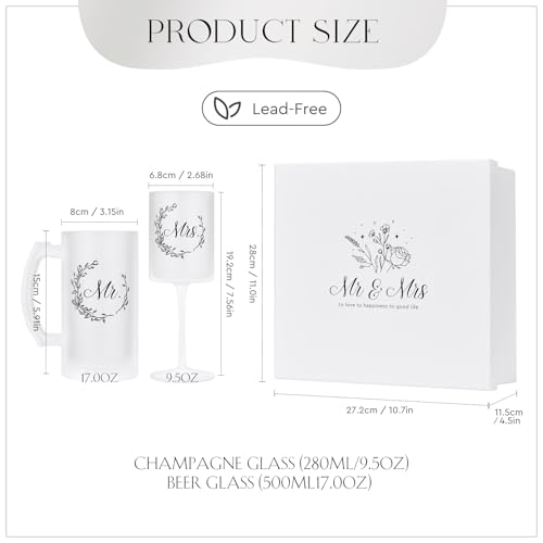 Mr and Mrs Champagne Flutes for Couples Wedding Anniversary (Frosted Mr & Mrs / Set of 2（Gift box）)