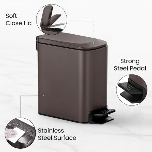 Small Bathroom Trash Can with Lid (Brown)