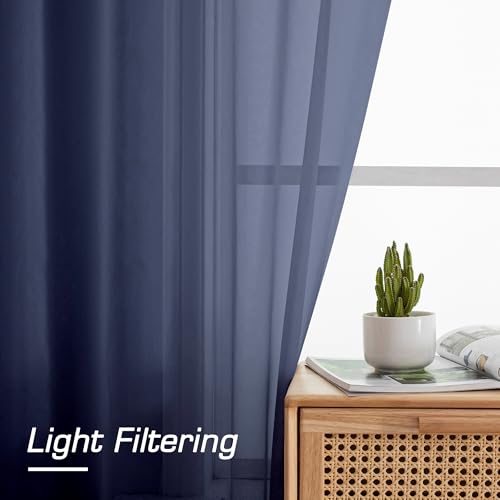 Navy Blue Sheer Curtains 63 inch Length 2 Panels Set (40"W x 63"L (Pack of 2) / Navy Blue)