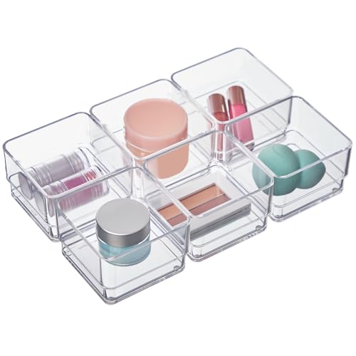 SimpleSort 6 Piece Stackable Clear Drawer Organizer Set (3x3x2" (Set of 6))